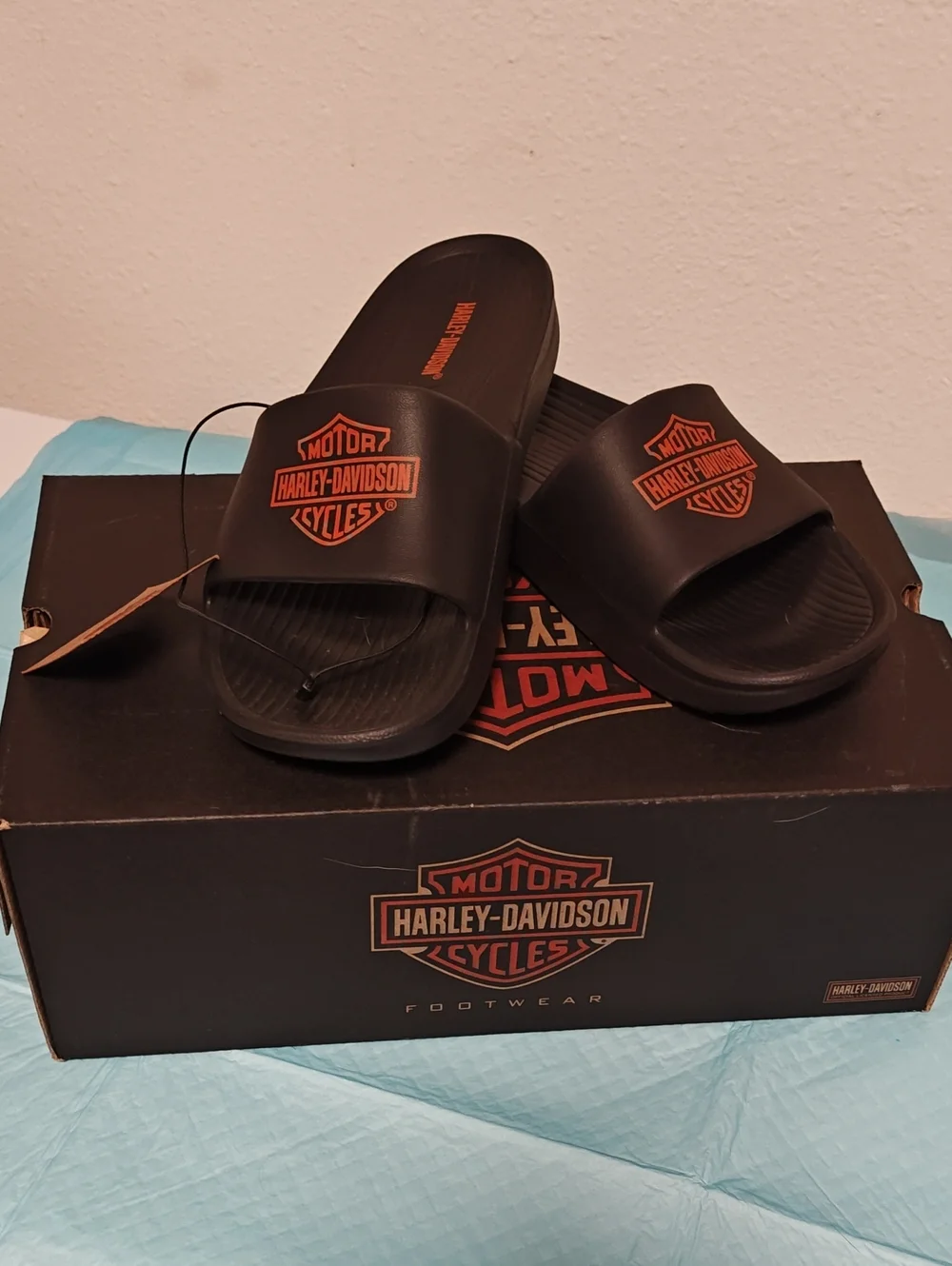 Harley-Davidson Black with Orange Logo Slide Sandals